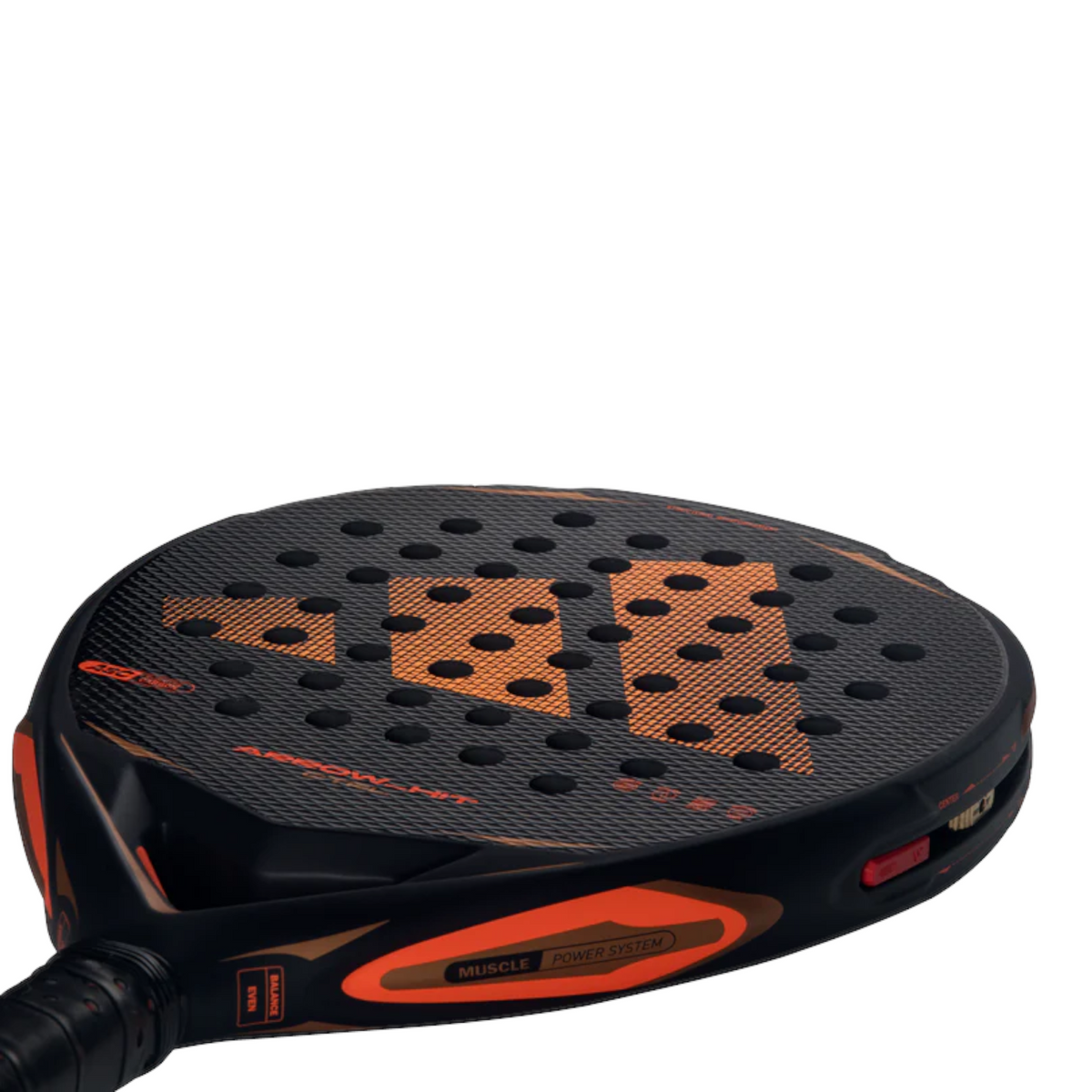 Axeblu Ltd Adidas Arrow Hit CTRL 2026 padel racket in black and orange with textured spin blade surface and IBS system