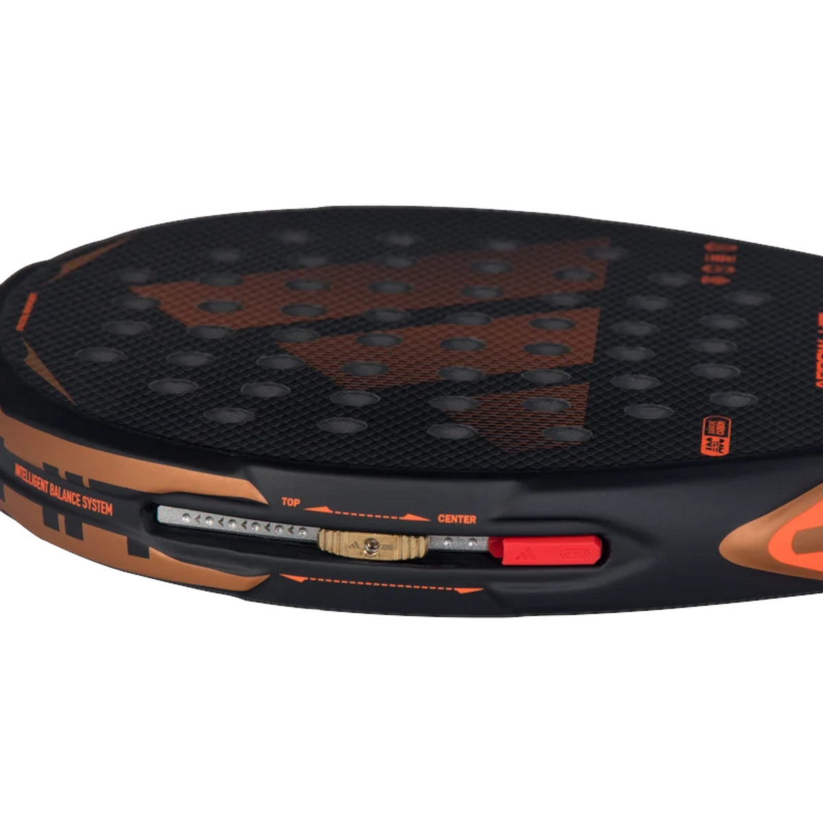 Axelblu Ltd Adidas Arrow Hit CTRL 2026 padel racket showing the Intelligent Balance System rail and adjustable weight.