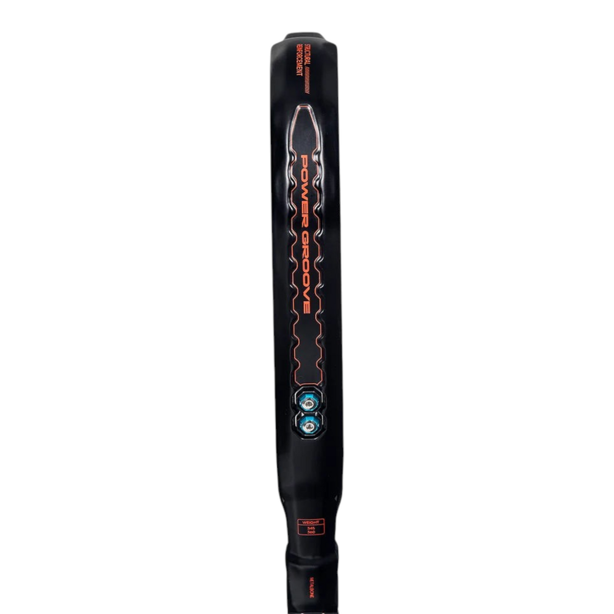 Axeblu Ltd Adidas Metalbone 2026 Ale Galan padel racket featuring a black frame with orange Power Groove detailing.