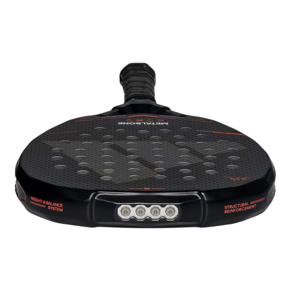 Axelblu Ltd Adidas Metalbone 2026 padel racket featuring a black carbon frame with adjustable weight system