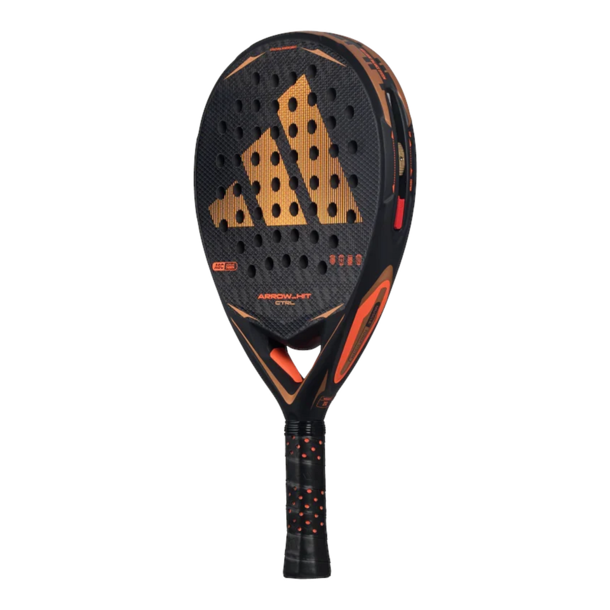 Axelblu Ltd Adidas Arrow Hit CTRL 2026 padel racket in black and orange with textured spin blade surface and grip