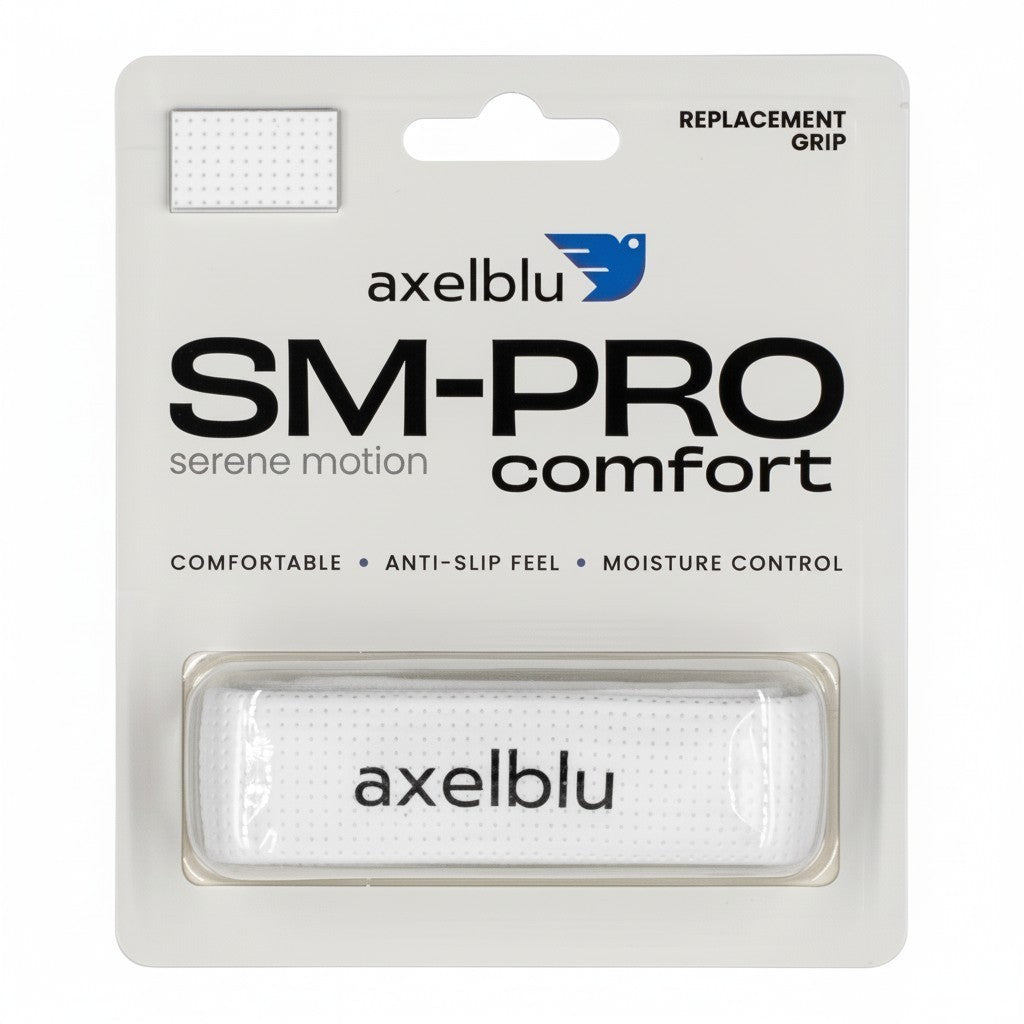 Axelblu Ltd SM-PRO Comfort white perforated replacement grip for sports rackets in retail packaging