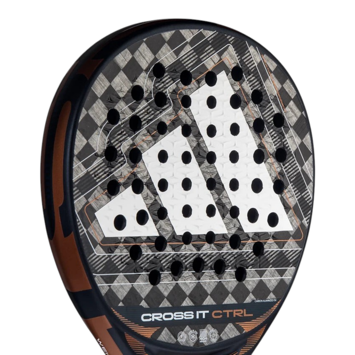 Axelblu Ltd Adidas CROSSIT CTRL 2026 padel racket with carbon aluminised 15K surface and 3D textured spin blade mold
