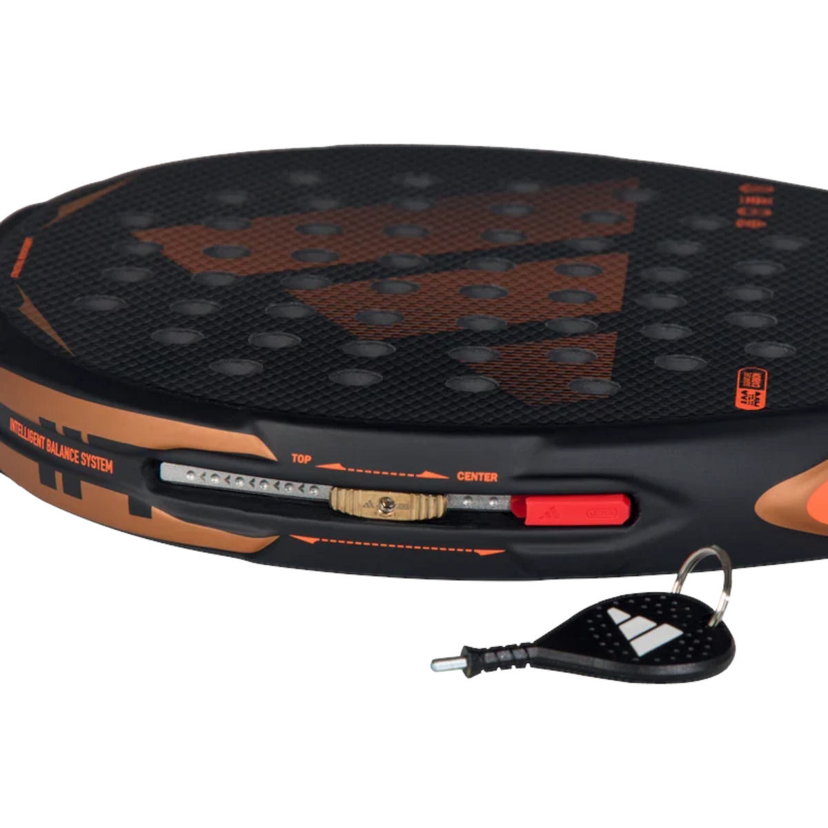 Axelblu Ltd Adidas Arrow Hit CTRL 2026 padel racket showing the Intelligent Balance System rail and adjustment tool.