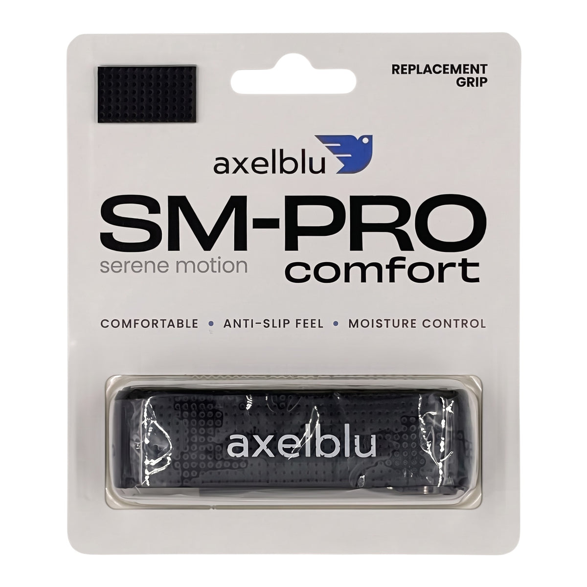 Axelblu Ltd SM-PRO Comfort replacement grip in black with a perforated anti-slip surface for moisture control.
